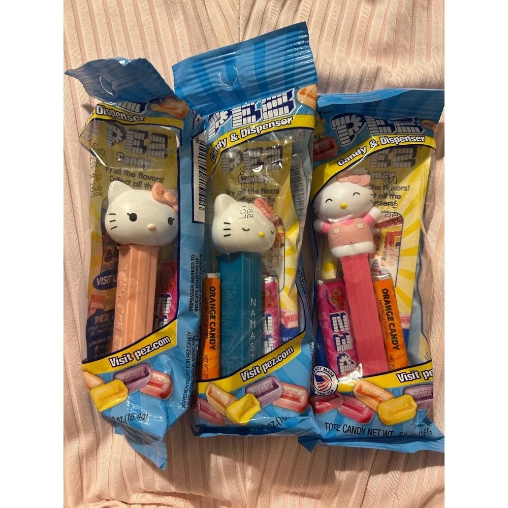 Hello Kitty PEZ Candy Dispensers Sanrio Lot of 3 New Sealed Pink Teal Peach